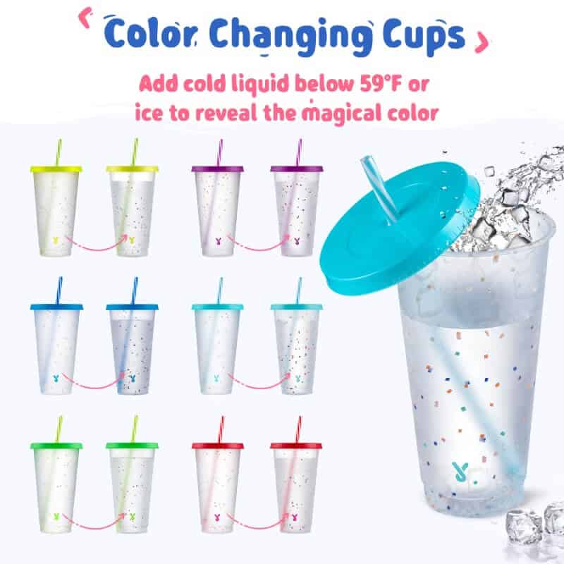 Meoky Plastic Cups with Lids and Straws - 6 Pack 24 oz Color Changing Cups  with Lids and Straws Bulk…See more Meoky Plastic Cups with Lids and Straws