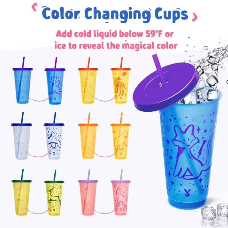 Meoky Color Changing Cups with Lids and Straws - 5 Pack 24 oz