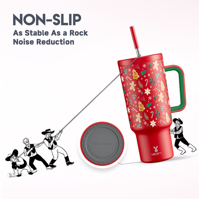 Meoky 40oz Tumbler with Handle and Straw Lid Gingerbread & Reindeer Holiday  Edition - Meoky