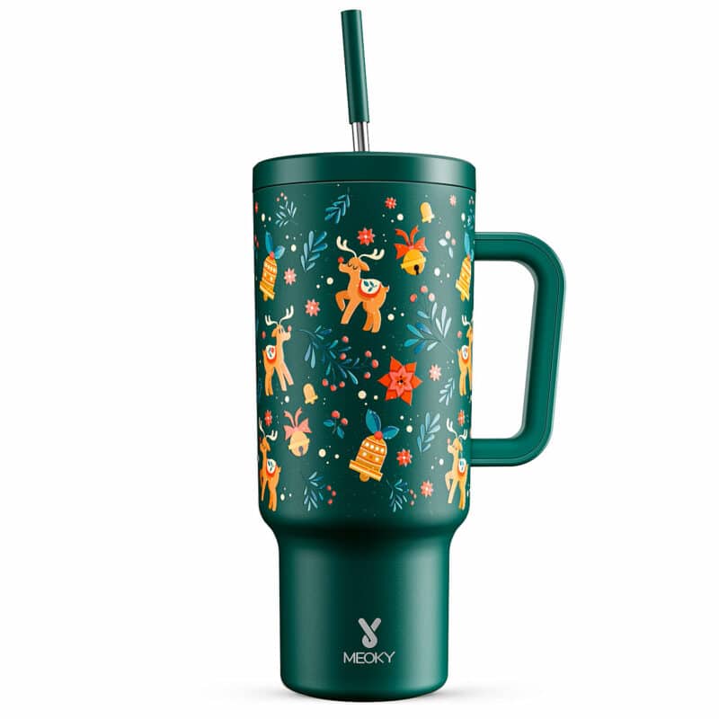 Meoky 40oz tumbler with handle and straw lid Christmas special edition-Green