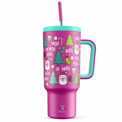 Meoky 40oz tumbler with handle and straw lid Christmas special edition-Pink