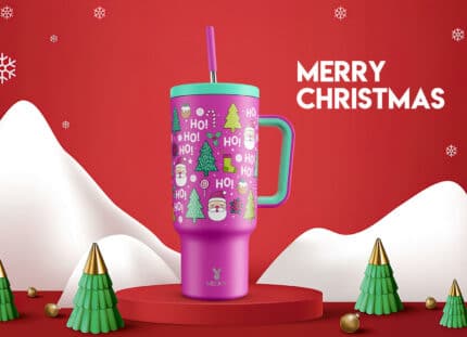 Meoky 40oz tumbler with handle and straw lid Christmas special edition-pink