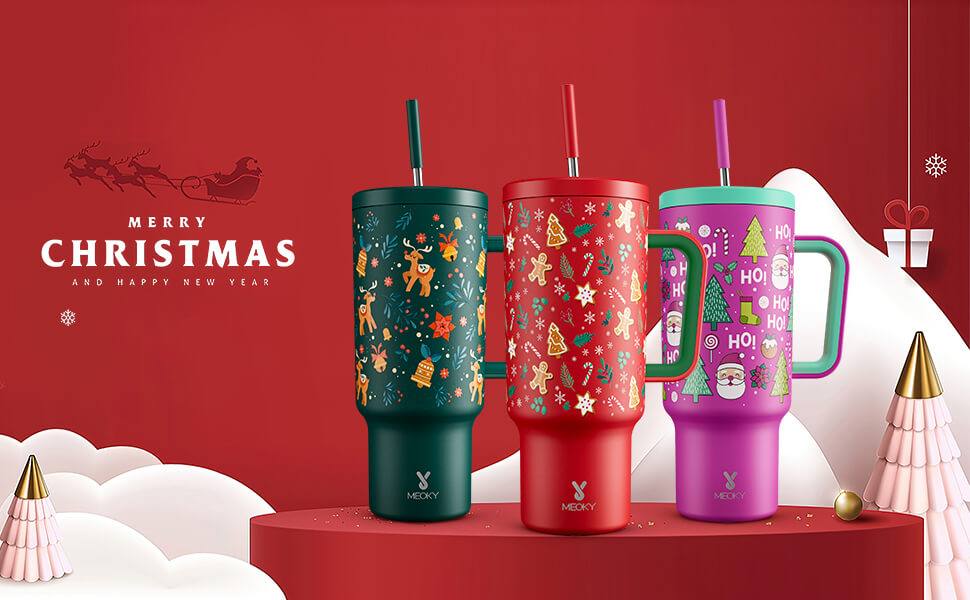 Meoky 40oz tumbler with handle and straw lid Christmas special edition