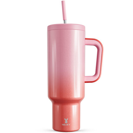 Meoky 50 oz tumbler with Handle and Straw - Red Pink