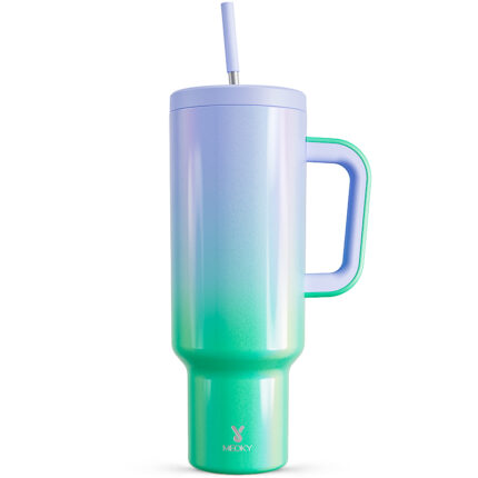 Meoky 50 oz tumbler with Handle and Straw - Green purple
