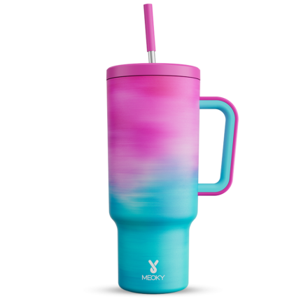 Meoky 40oz Tumbler with Handle and Straw Lid - Ethereal Cloud pink blue