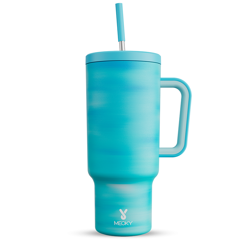Meoky 40oz Tumbler with Handle and Straw Lid - Ethereal Cloud blue