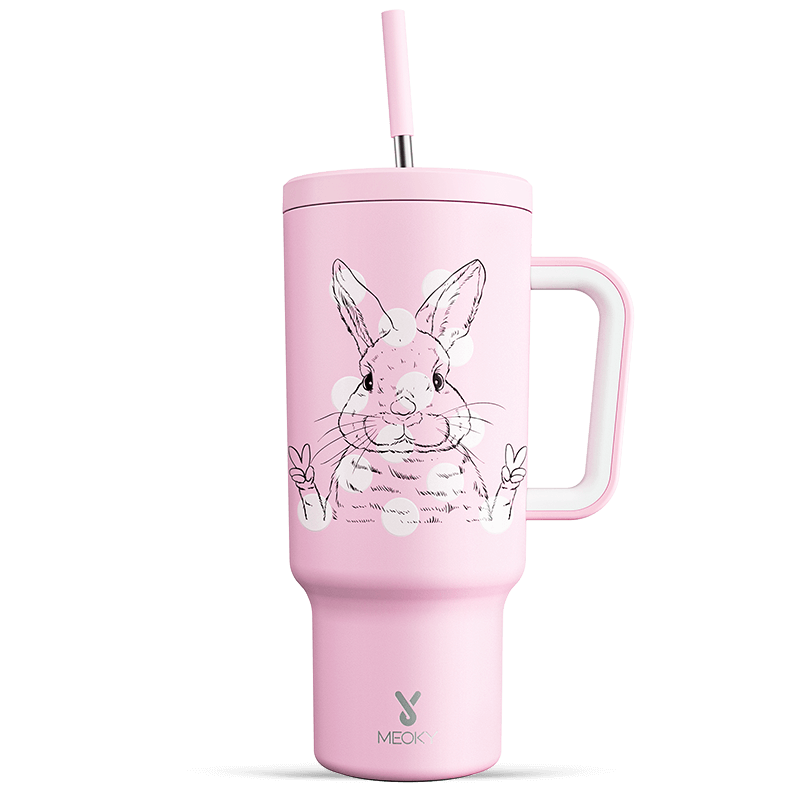 Meoky 40oz Tumbler with Handle and Straw Lid - Bunny pink