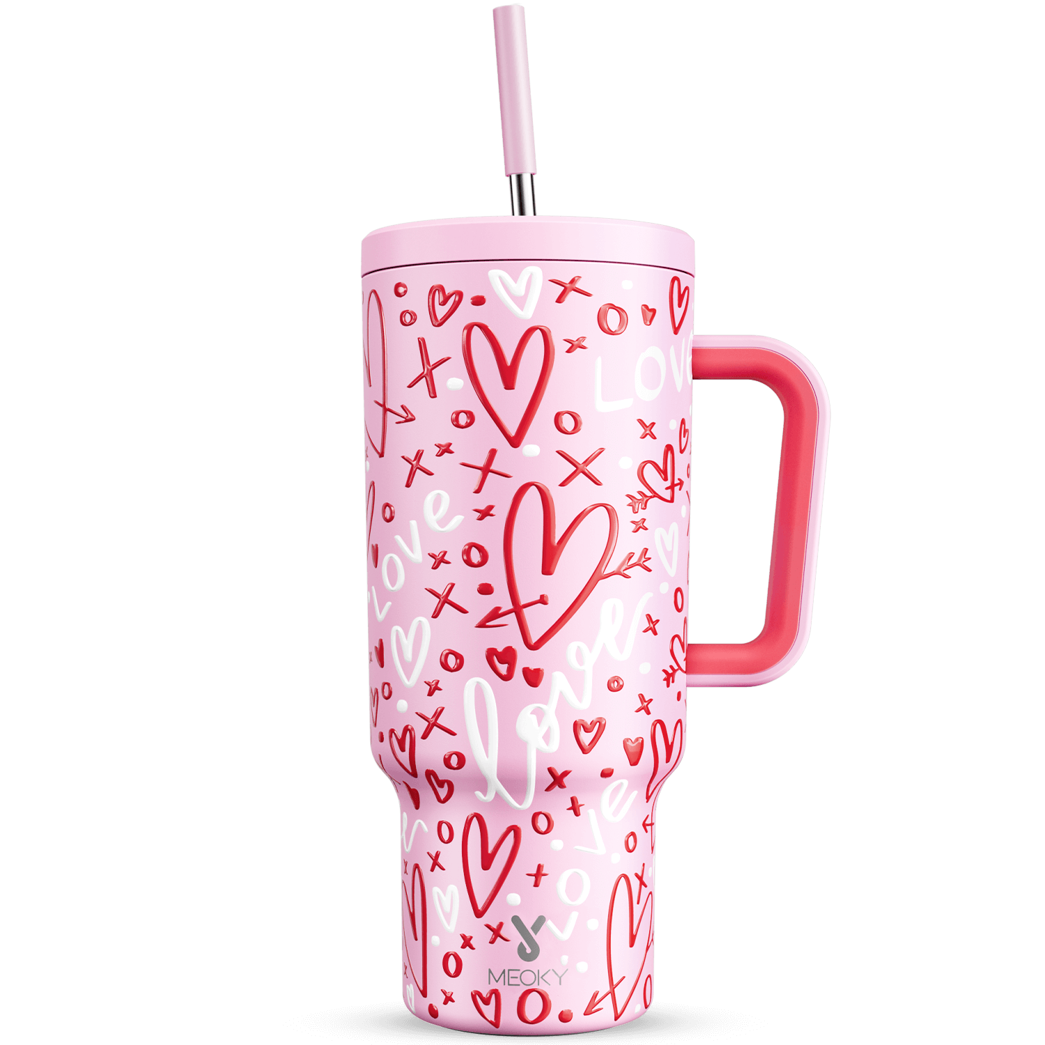Cupid’s Chalice – Meoky 40oz Tumbler with Handle and Straw Valentine Special Edition - pink