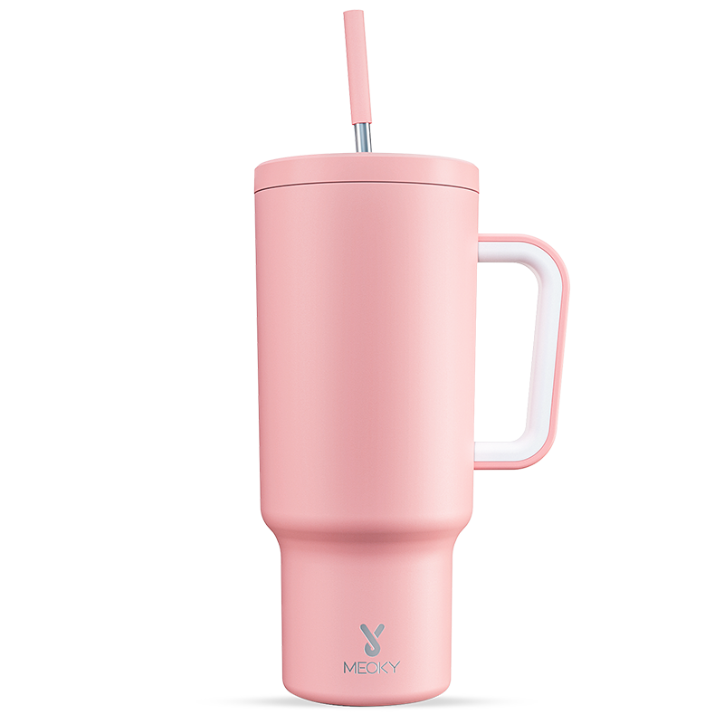 Meoky 40oz Tumbler with Handle and Straw Lid - Light Pink
