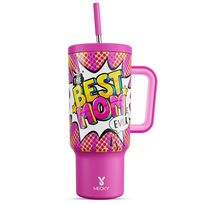 Meoky 40oz Tumbler with Handle and Straw - Pink Bloom