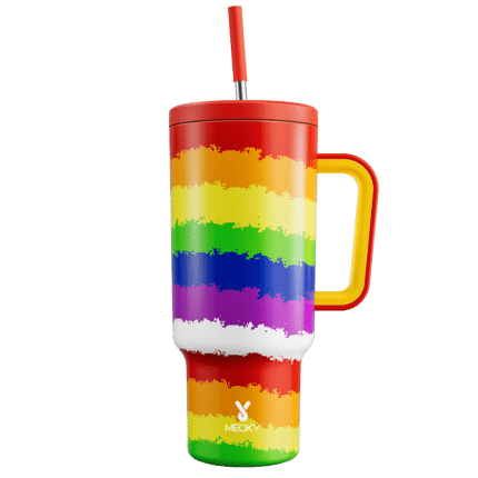 PNG Meoky 40oz Tumbler with Handle and Straw Lid -PrideStripes