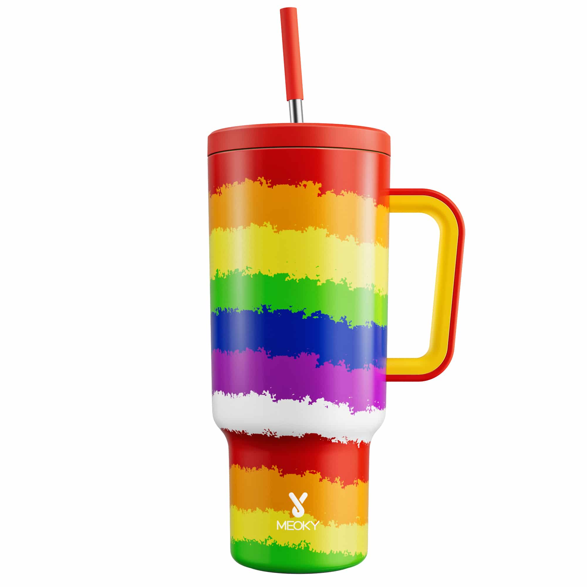 Meoky 40oz Tumbler with Handle and Straw Lid -PrideStripes