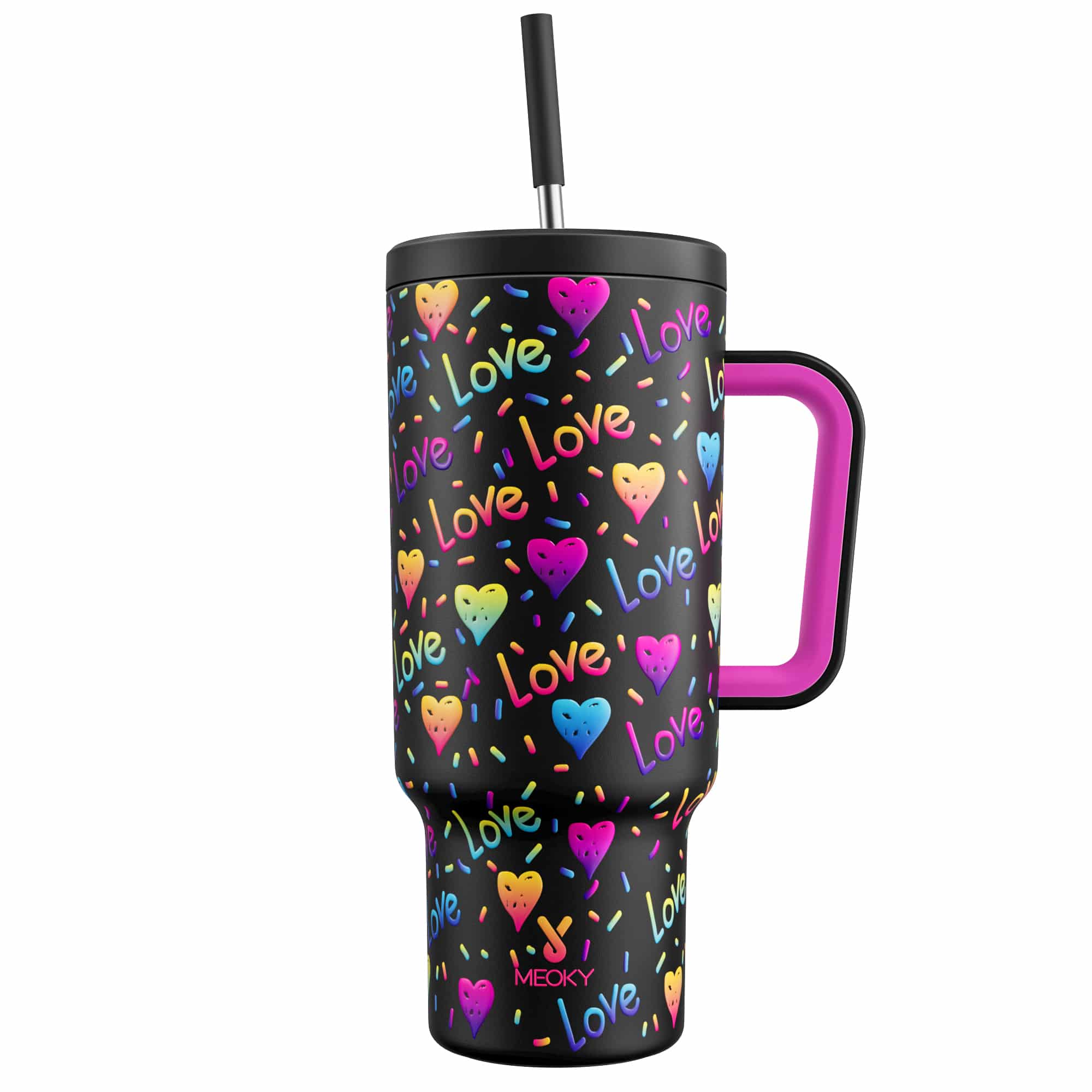 Meoky 40oz Tumbler with Handle and Straw Lid -NoirLove