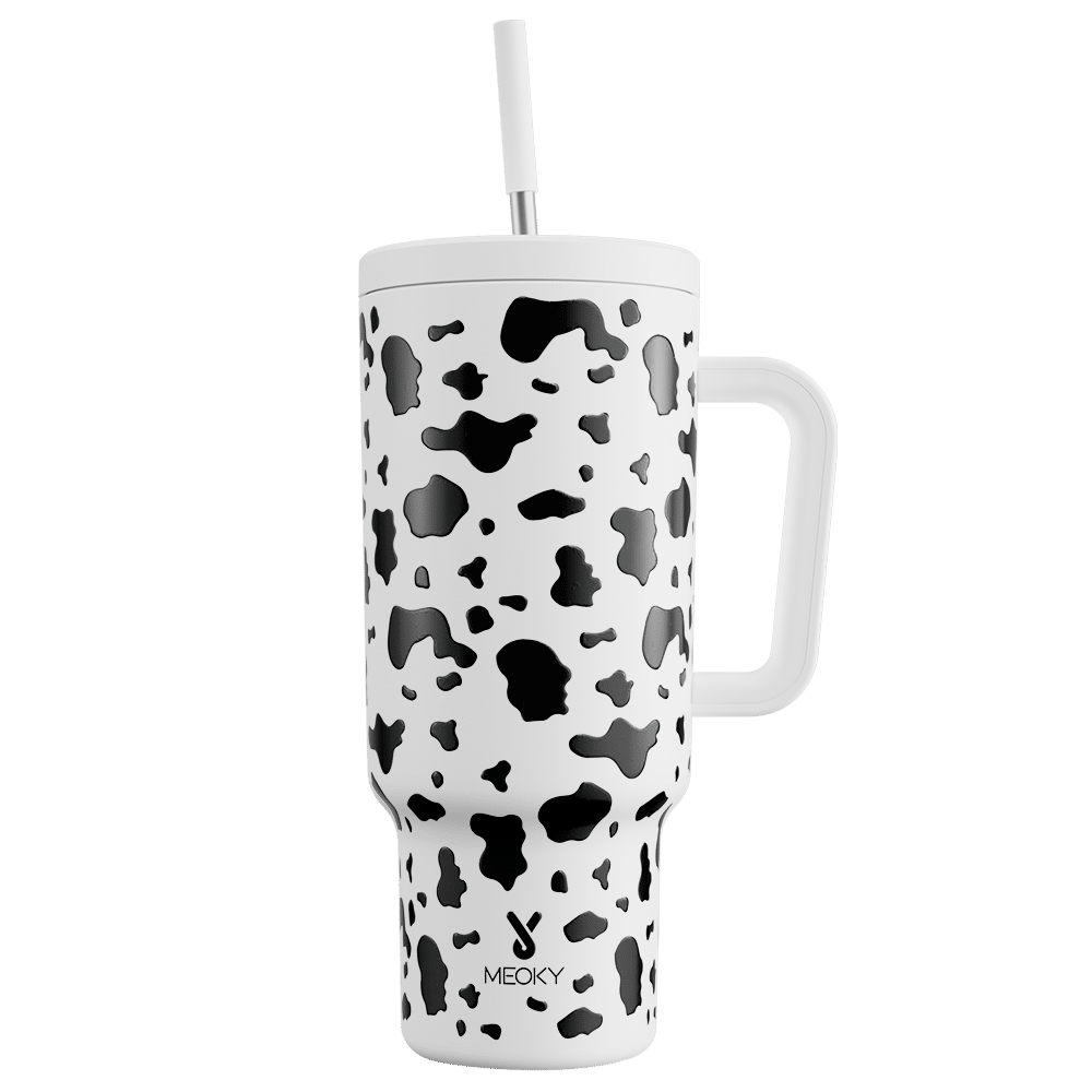 Meoky 40oz Tumbler with Handle and Straw Lid-Cow
